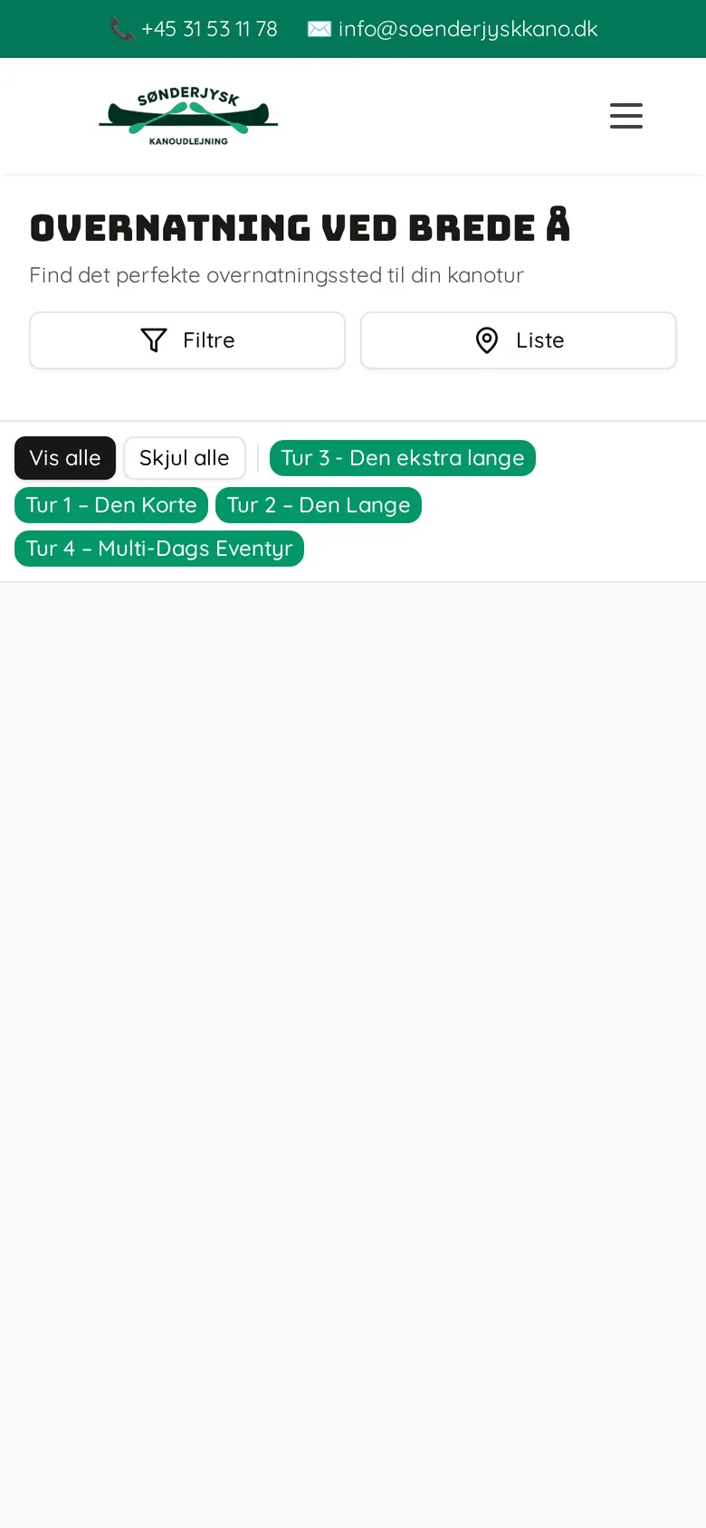 Overnatning på kort på soenderjyskkano.dk, mobil