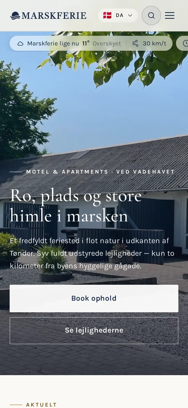 Forsiden af marskferie.dk på mobil
