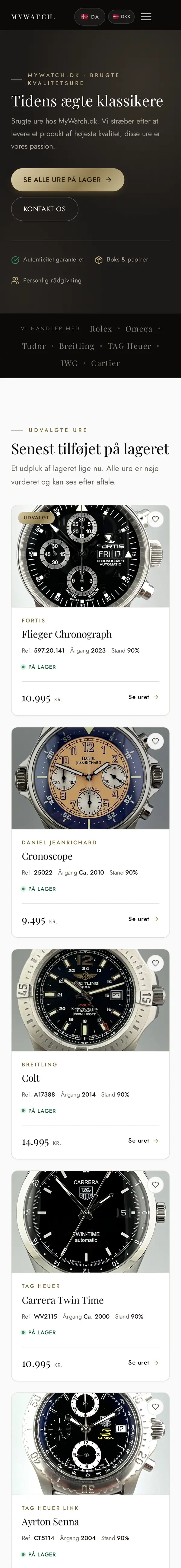 Forsiden af mywatch.dk, mobil